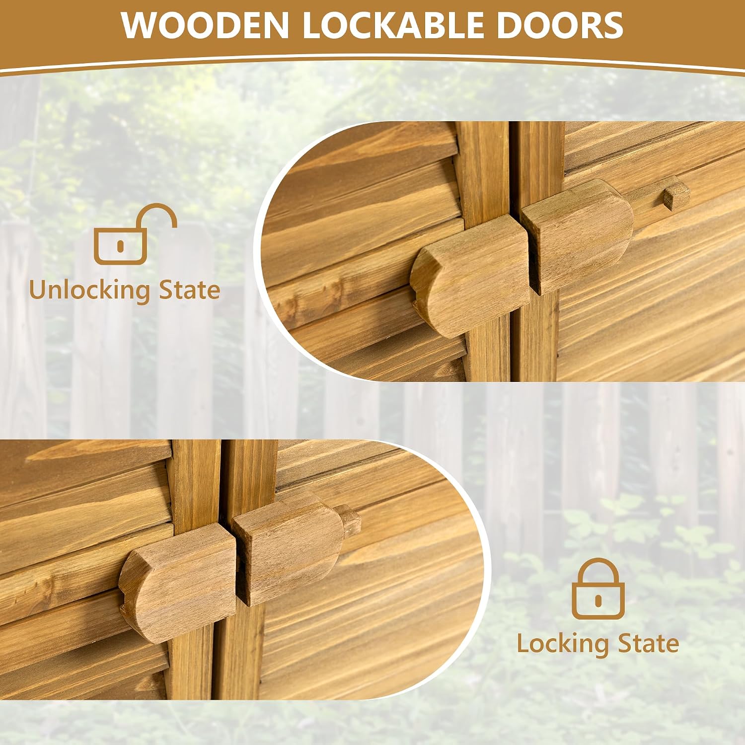 YOPTO Outdoor Wood Storage Cabinet,Garden Shed Tool with Lockable Door and Waterproof Roof,Backyard Building w/ 2 Removable Shelves & Adjustable Feet,for Lawn Patio,34.25' L x 18.5' W x 63' H,Natural