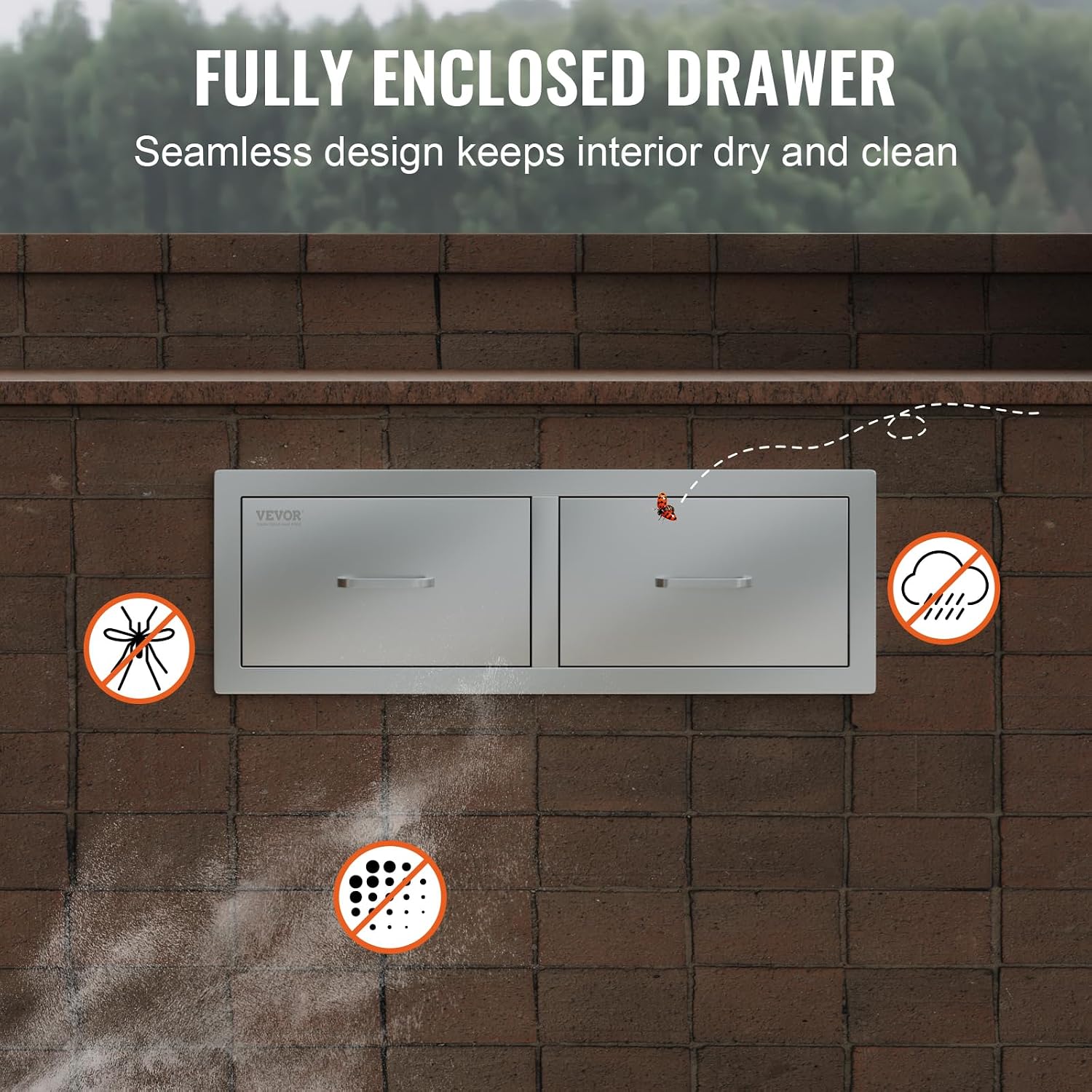 VEVOR Outdoor Kitchen Drawers 30' W x 10' H x 20' D, Horizontal Double BBQ Access Drawers Stainless Steel with Handle, BBQ Island Drawers for Outdoor Kitchens or Patio Grill Station