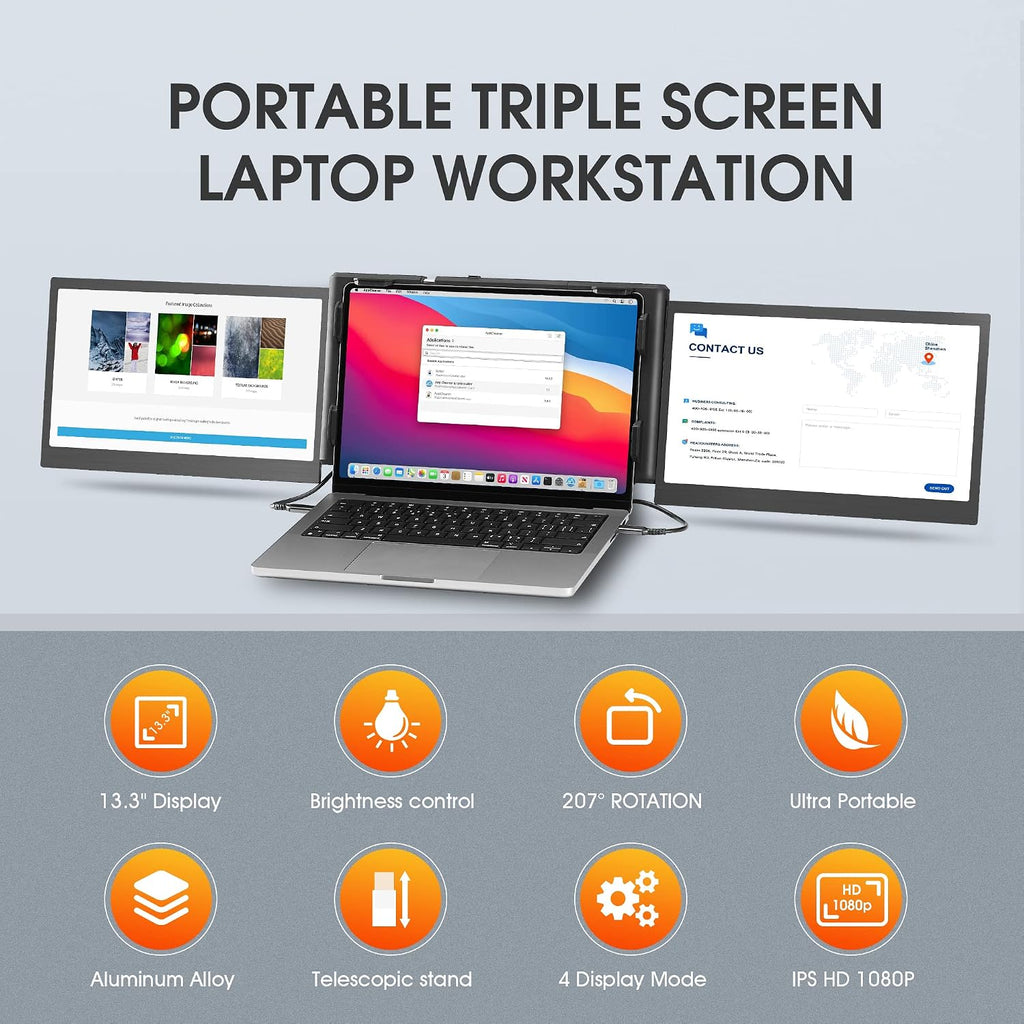 P2 PRO Triple Portable Monitor for Laptop Screen Extender Dual Monitor 13.3'' FHD 1080P IPS Display Type-C/PD/TF Support M1/M2 MacBook, for 13.3''-16.5'' Notebook Computer Mac Windows Phone