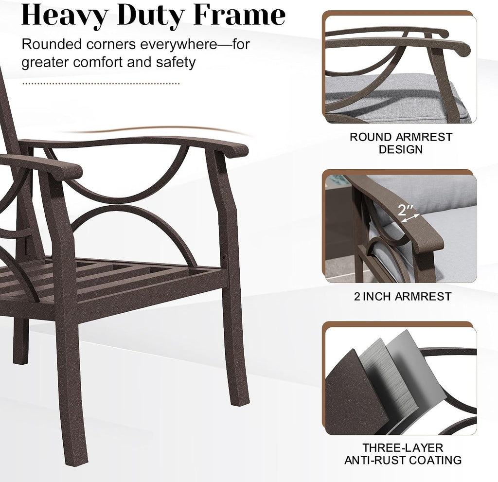 FansaFurn Outdoor Patio Furniture Set, 3 Pieces Metal Patio Conversation Set with Side Table for Backyard Garden Porch, Grey