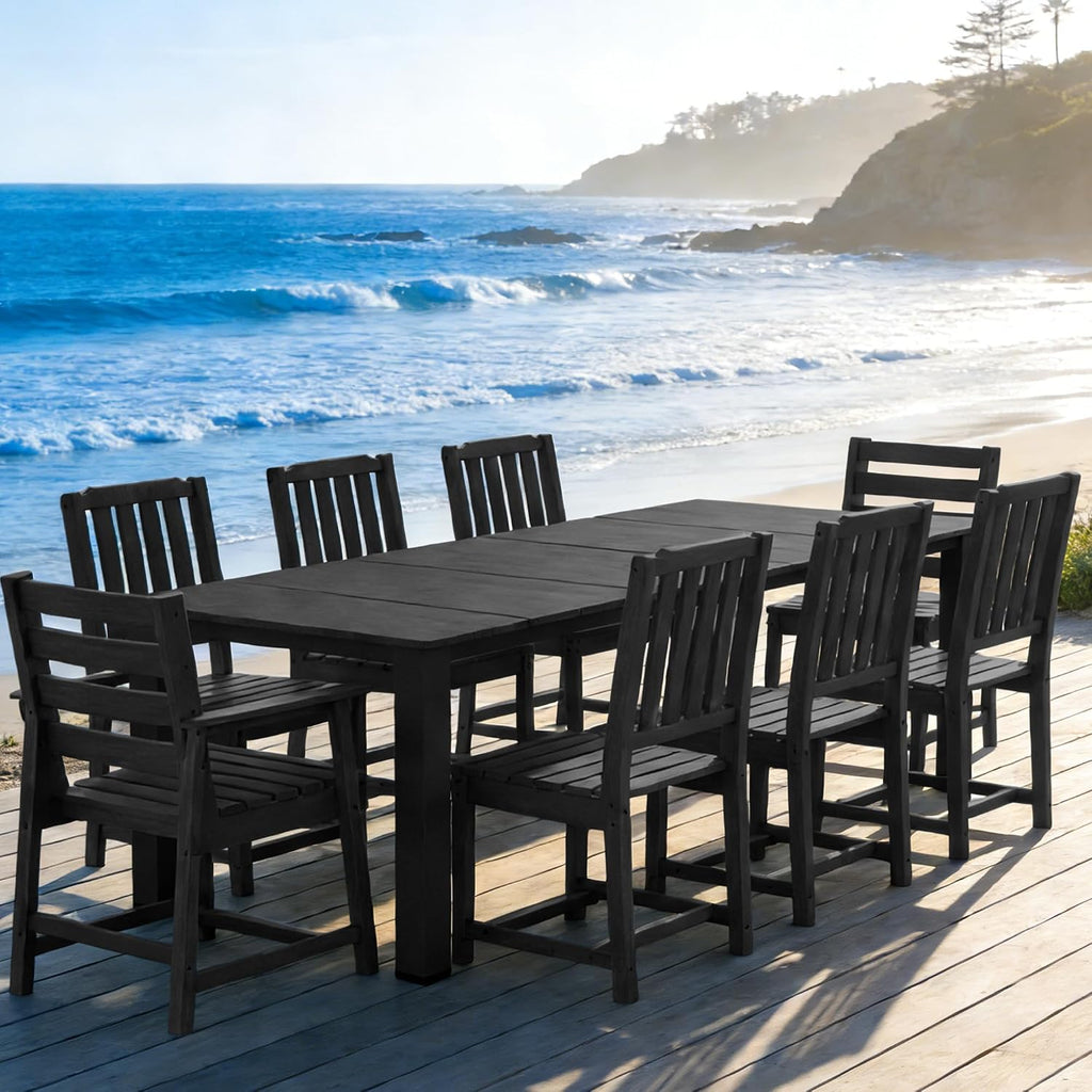 Ayge 9-Piece Outdoor Dining Set – HDPE Patio Furniture for 8 with 2' Hole Cut-Out Table & 8 Chairs, Perfect for Pool, Patio, Garden, Black