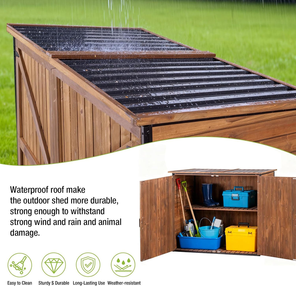 Gutinneen Outdoor Storage Shed Cabinet with Strong Iron Frame Large Wooden Garden Shed Tool House with Adjustable Shelfs,Medium