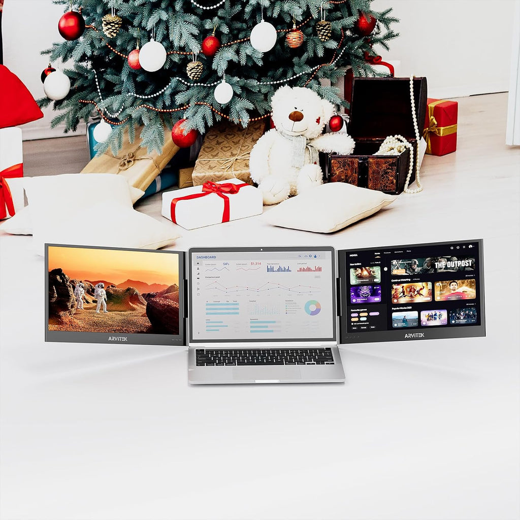 15.6 Inch Triple Monitor for Laptop, 1080P USB-C Portable Screen Extender w/Adjustable Stand for 11'-16' Laptop(Mac, Windows, Android)