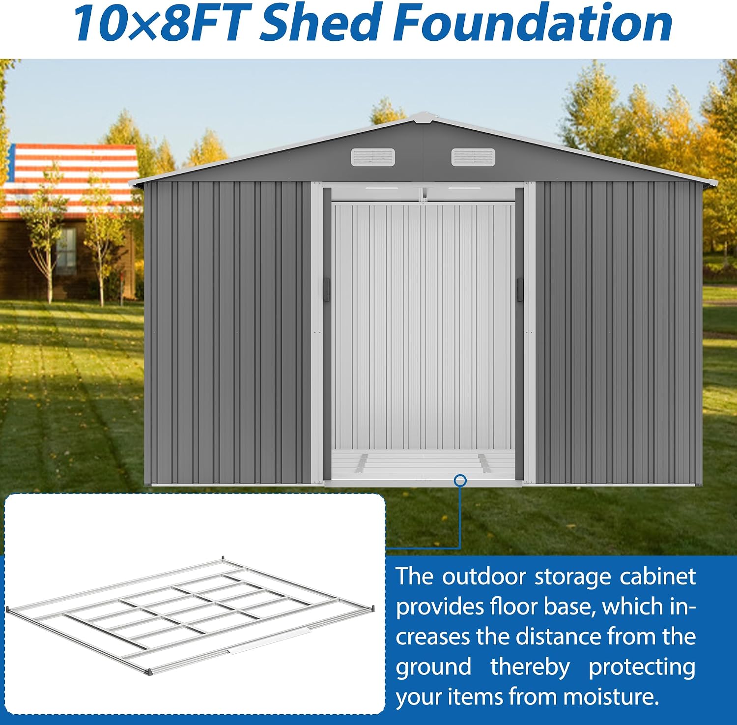 10x8 FT Outdoor Storage Shed with Sliding Doors & Air Vents - Aluminum Frame, Weatherproof Metal Shed for Garden, Backyard, Patio Equipment