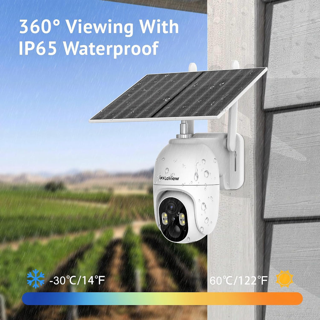 LaView 4G LTE Cellular Security Camera 2K Solar Camera Outdoor Wireless, Solar Powerd Security Camera with Color Night Vision, 3MP HD Cameras for Home Security Motion Detection,US Cloud