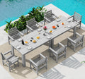 SERWALL Outdoor Dining Sets for 8, Outdoor Dining Sets for 8 Person with 2 Umbrella Hole Cut-Out Rectangular Tables and 8 Chairs, HDPE Dining Sets for Garden, Backyard, Poolside, Sliver Gray