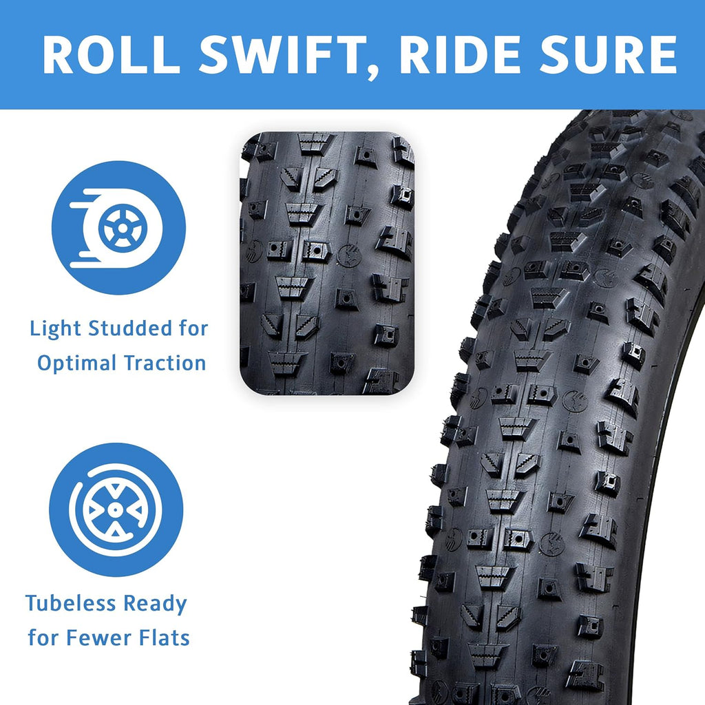Fat Bike Tire by Terrene - Cake Eater Tubeless, Stud Capable, Fast Rolling Fat Tire - All Season Bike Accessories for Fat Tire and E-Bikes