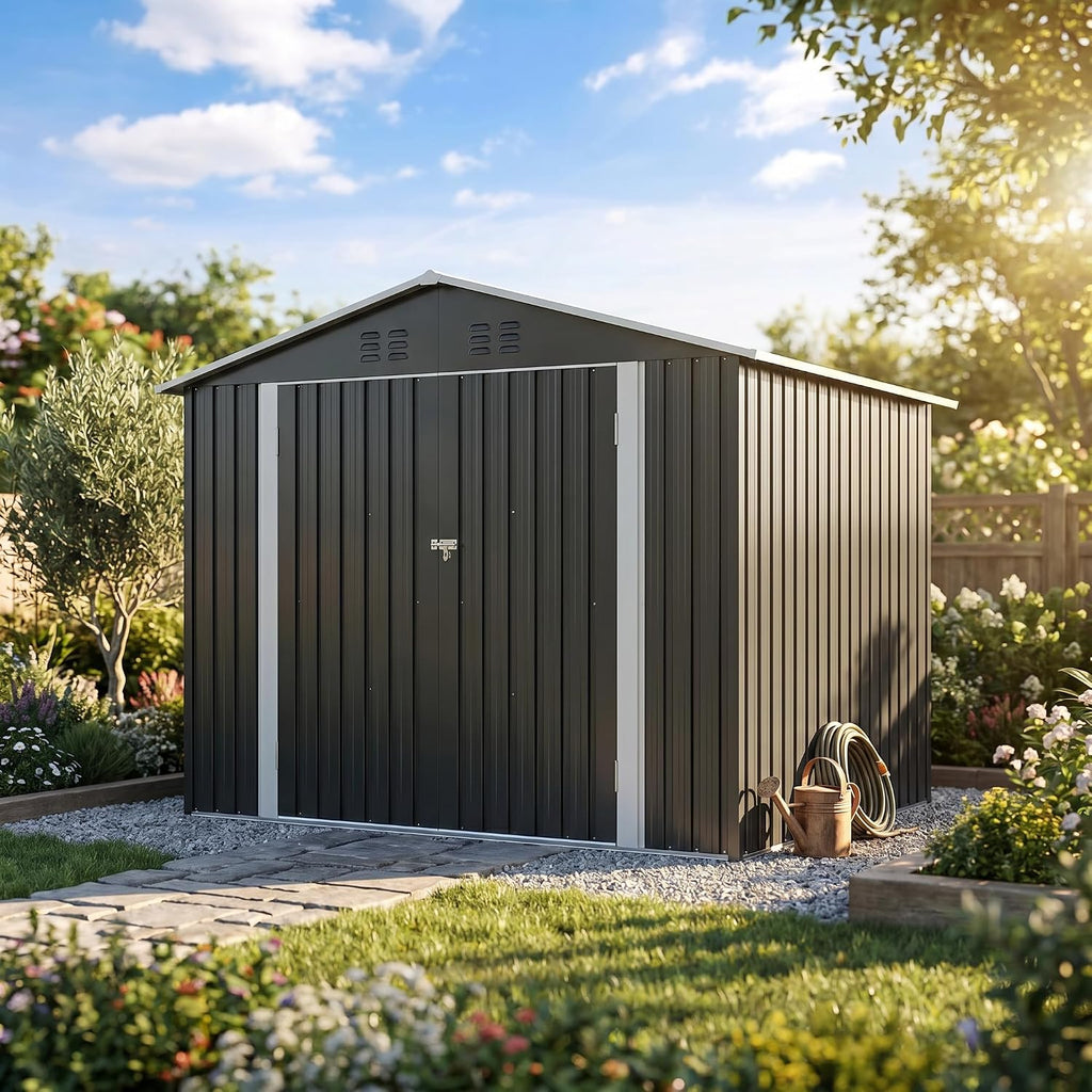 Polar Aurora Outdoor Storage Shed, Metal Garden Shed with Updated Frame Structure, Tool Sheds for Backyard Garden Patio Lawn (White, 6x8 FT)