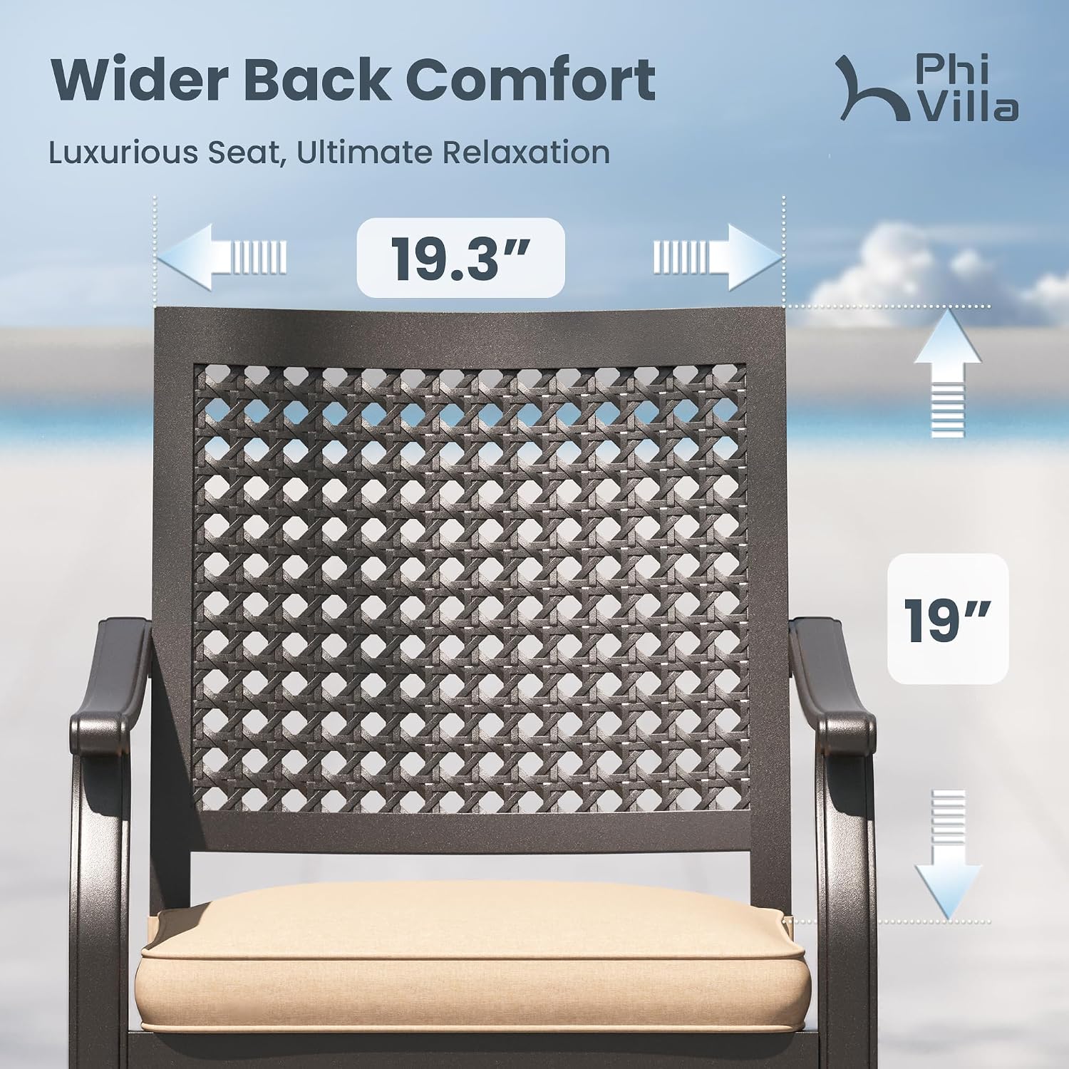 PHI VILLA Patio Swivel Dining Chairs Set of 4, Outdoor Kitchen Garden Metal Chair with Cushions, Patio Furniture Chair with Armrest, Black Frame