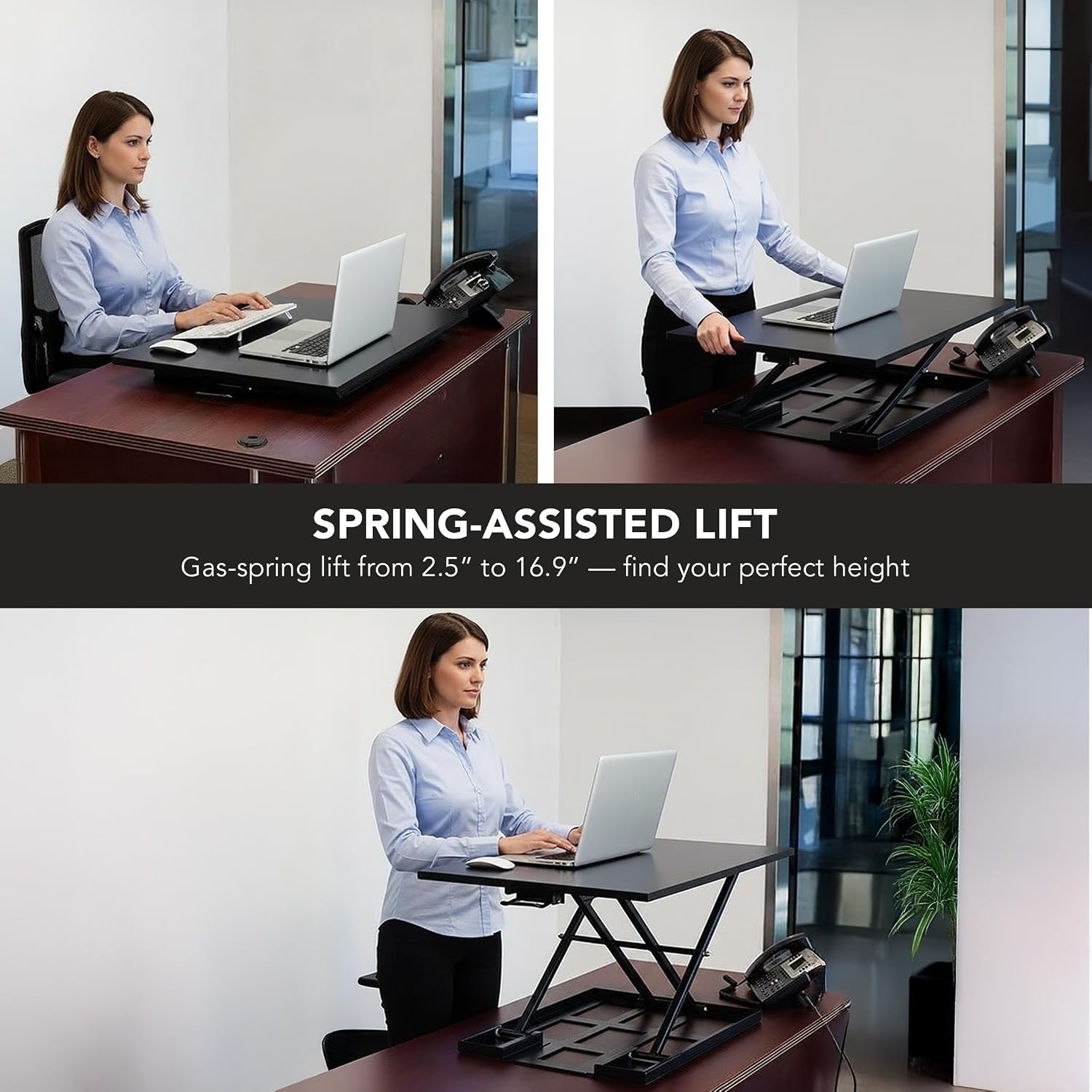 Mount-It! Standing Desk Converter 32' x 22' – Sit Stand Desk Riser with Gas Spring Lift, Slim 2.5' Low Profile, Height Adjustable Desktop Workstation, Preassembled Sit-Stand Solution for Home & Office