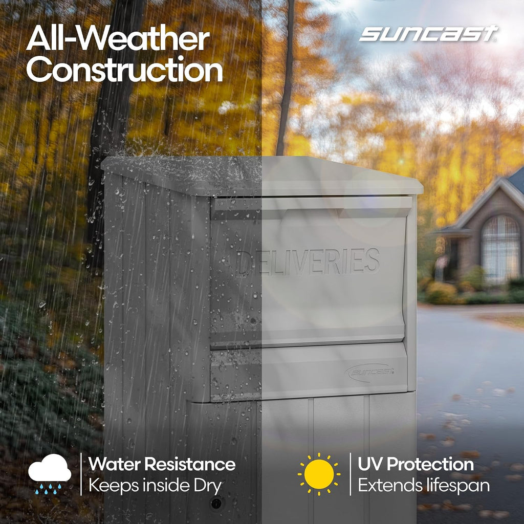 Suncast 33.5-Gallon Capacity Package Delivery Box, Parcel Drop Box with Lock, Weather Resistant Outdoor Storage Solution for Secure Package Deliveries, Made in USA