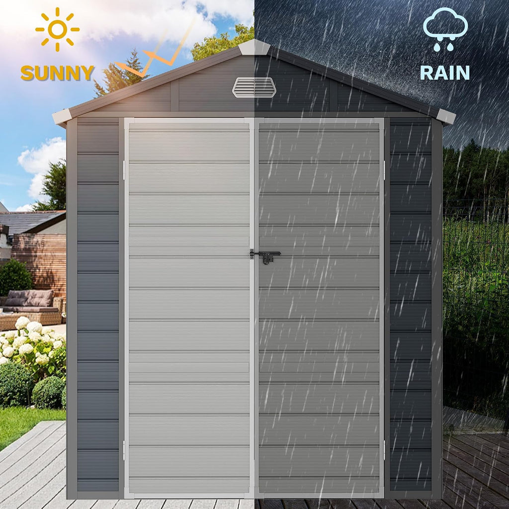 DWVO 6x6FT Outdoor Storage Shed w/o Floor, All-Weather Plastic Shed with Lockable Doors, Window & Vents, Plastic Tool Shed for Backyard, Patio, Poolside, Lawn, Gray