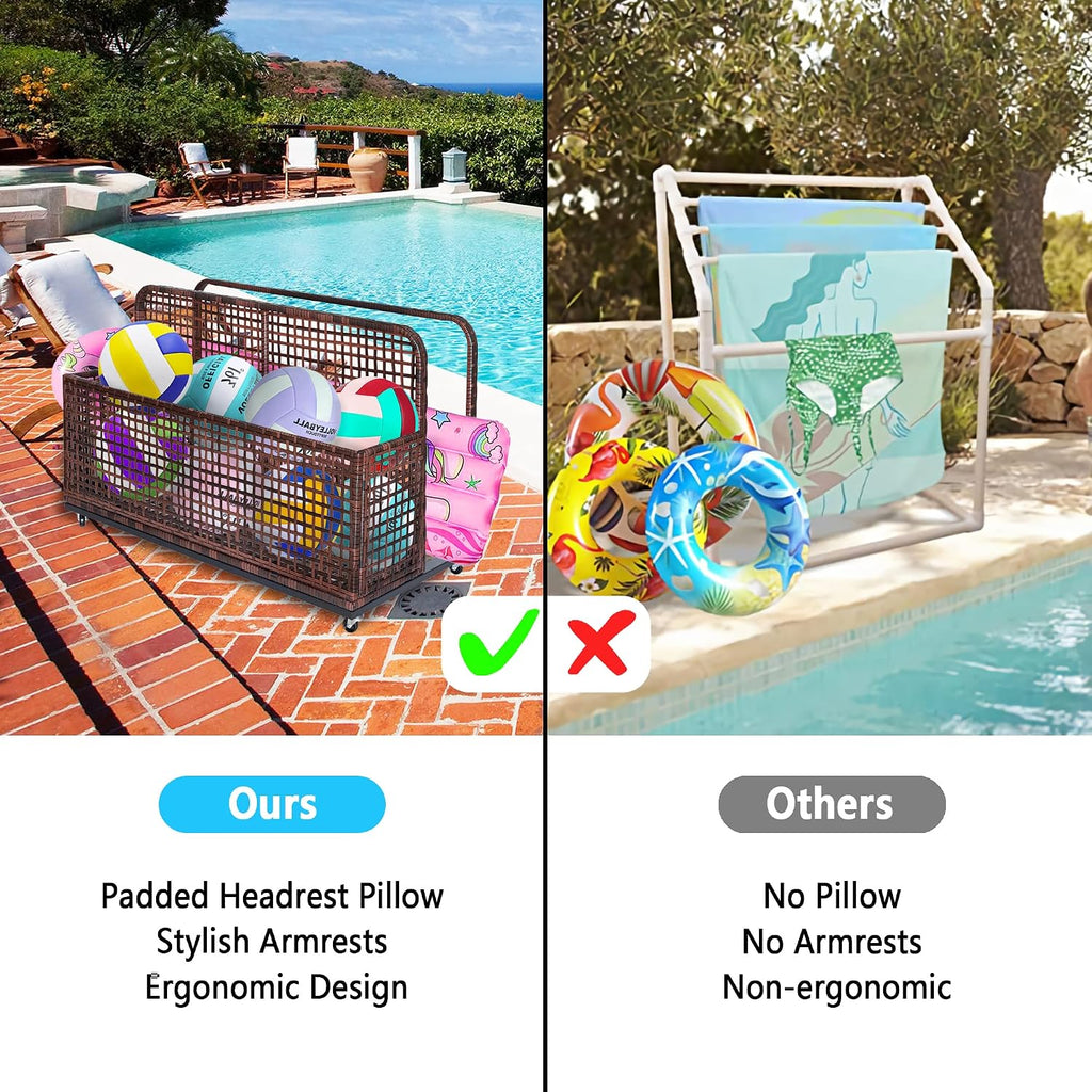 Pool Float Storage, Outdoor Storage, Patio Poolside Float Storage Box, PE Rattan Outdoor Pool Caddy with Rolling Wheels, Floaties, Patio,Beach-Sturdy & Movable
