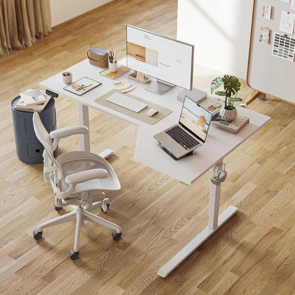 Agilestic Electric Standing Desk, Height Adjustable Desk, 63 x 35 Inch Sit Stand up for Work Office Home, L Shaped Ergonomic Rising Computer Table with Memory Preset, White