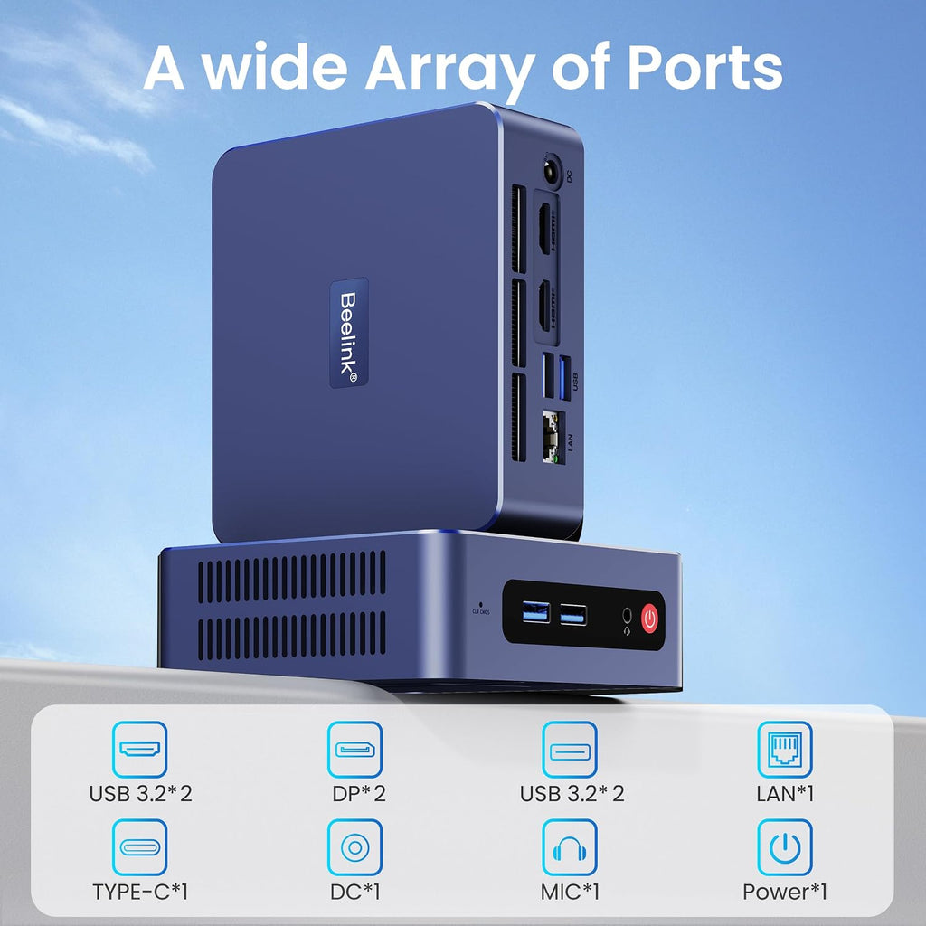 Beelink SER3 mini PC, AMD Ryzen 3200U (Up to 3.5GHz), 16GB DDR4 500GB PCle SSD，mini Computer Support 4K Dual-Screen Display/1000M LAN/WiFi5/BT5, Home/Office Mini Desktop Computer