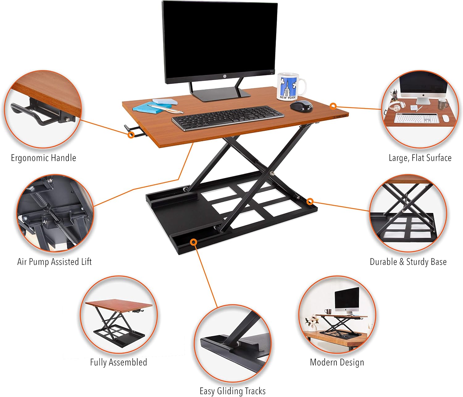 Stand Steady X-Elite Pro, Ergonomic Adjustable Height Standing Desk Converter for Home or Office, Easy Lift Sit to Stand Laptop Desk Riser for Laptop and Computer Monitor (Cherry, 28in x 20in)