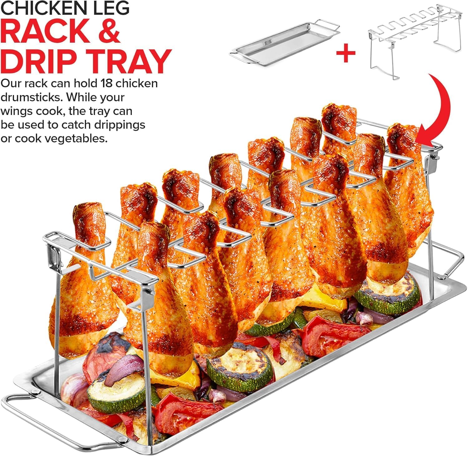 Modern Innovations Grill Rack Set (3 Pack), Chicken Leg Rack, Beer Can Chicken Holder, Rib Rack, Smoker Accessories and BBQ Gift Set