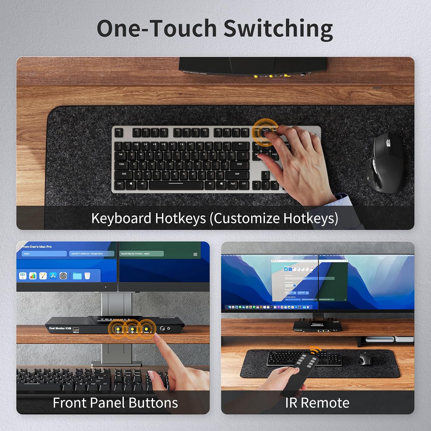 TESmart PAP KVM Switch 2 Monitors 2 Computers HDMI 4K@30Hz, Multi-Viewer Dual Monitor KVM Switch Extended Display EDID emulators, Audio&Microphone, Hotkey Switch, PC Keyboard Mouse Switcher Box Cables