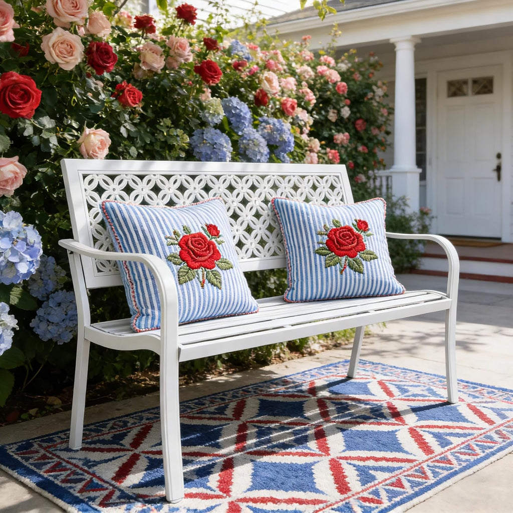 Grand patio 50' Garden Bench, Outdoor Benches with Anti-Rust Metal Powder Coated Frame, Patio Bench for Front Porch Park Outside Furniture Decor,White