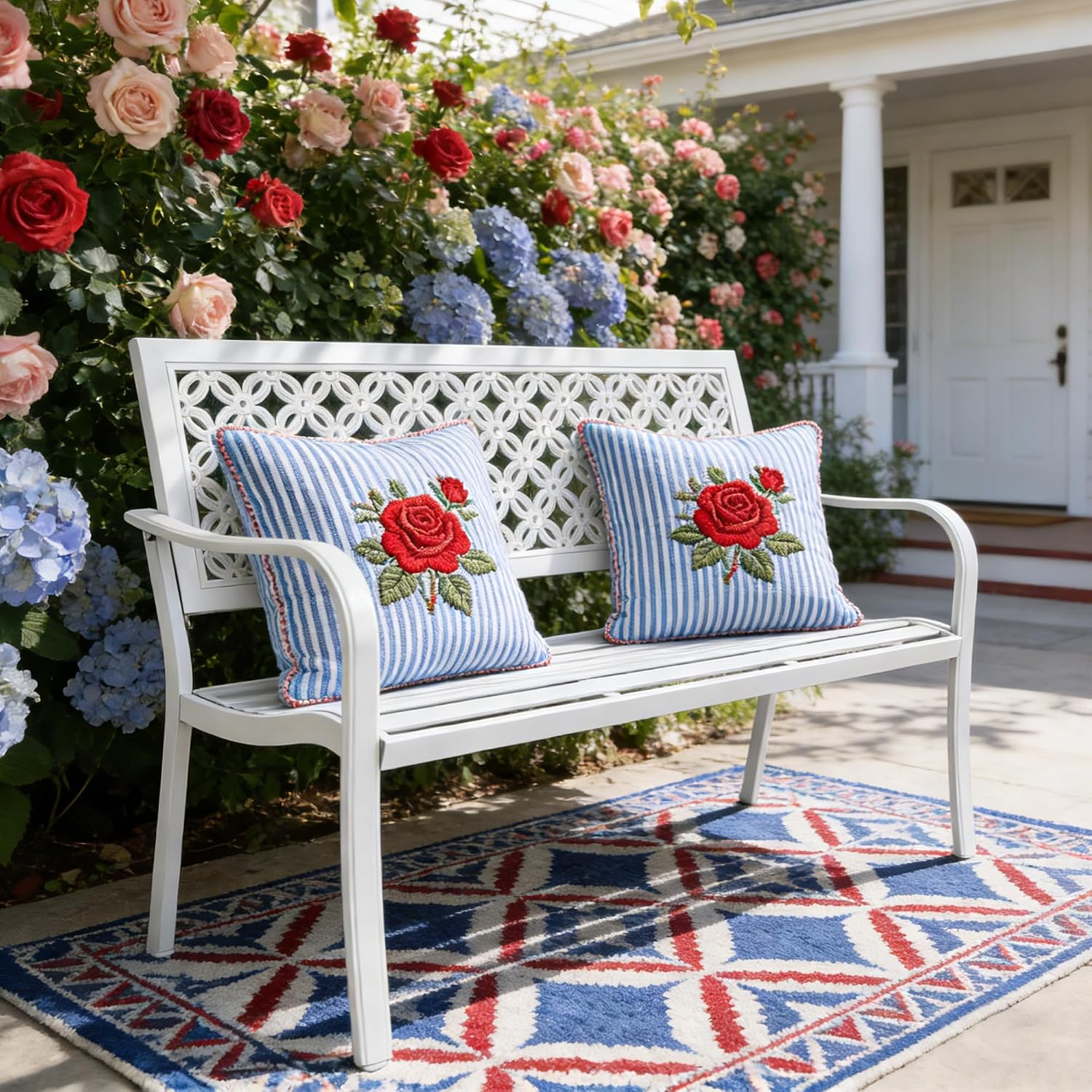 Grand patio 50' Garden Bench, Outdoor Benches with Anti-Rust Metal Powder Coated Frame, Patio Bench for Front Porch Park Outside Furniture Decor,White