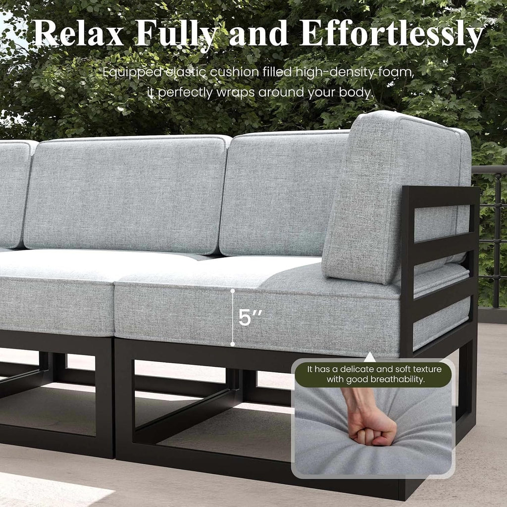 LayinSun Large Aluminum Patio Furniture Set, 6 Pieces Modern Outdoor Conversation Set Sectional Metal Sofa Set with Olefin Cushion