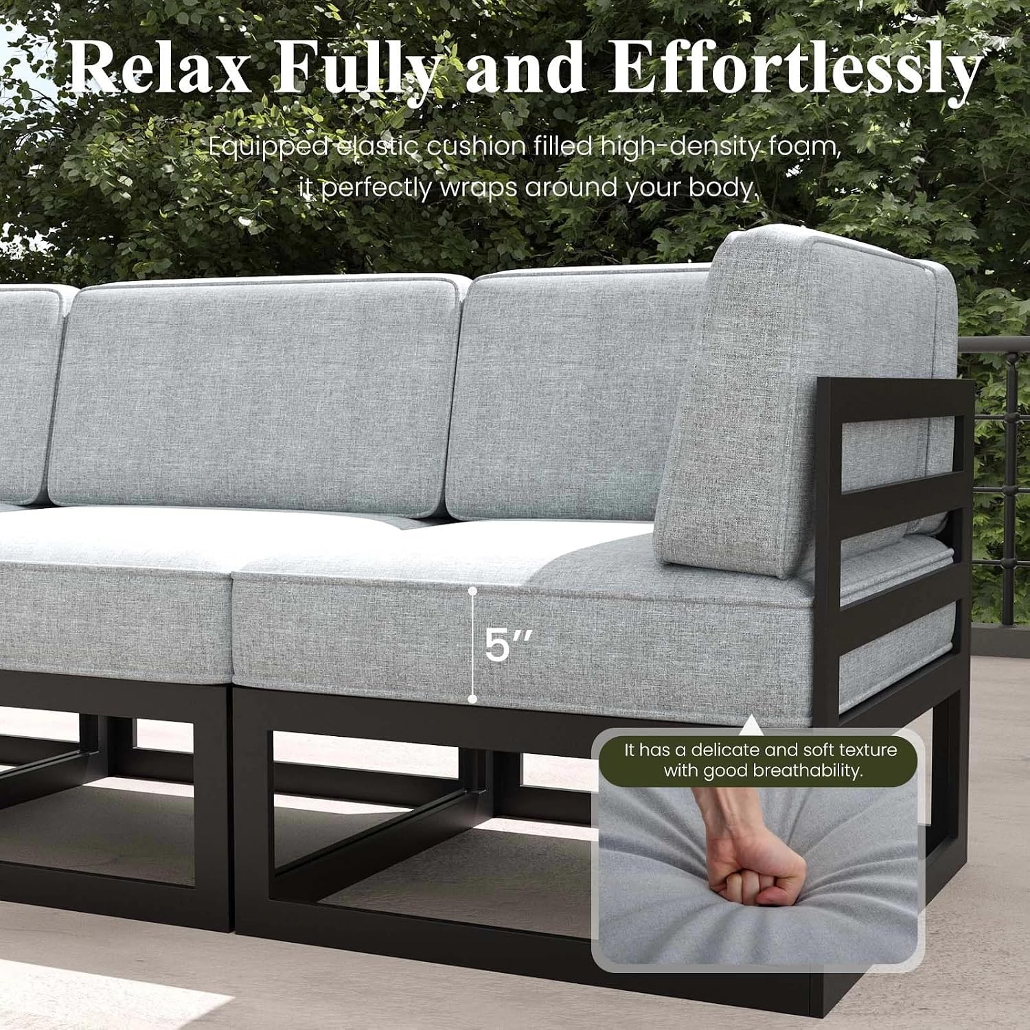 LayinSun Large Aluminum Patio Furniture Set, 6 Pieces Modern Outdoor Conversation Set Sectional Metal Sofa Set with Olefin Cushion