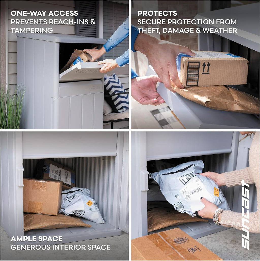 Suncast 33.5-Gallon Capacity Package Delivery Box, Parcel Drop Box with Lock, Weather Resistant Outdoor Storage Solution for Secure Package Deliveries, Made in USA