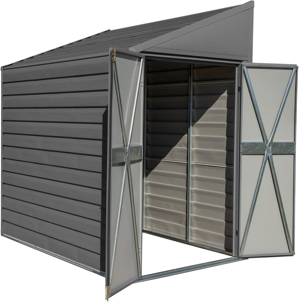 Arrow Yardsaver 4' x 7' Galvanized Steel Outdoor Storage Shed with Sloped Roof and Double-Door Entry, UV-Resistant Steel Floorless Compact Storage Shed, Charcoal