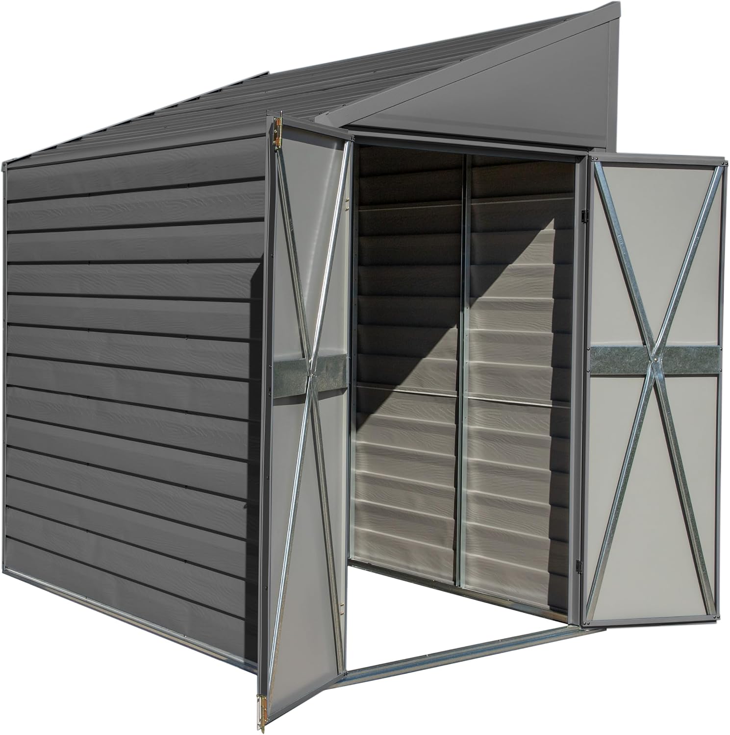 Arrow Yardsaver 4' x 7' Galvanized Steel Outdoor Storage Shed with Sloped Roof and Double-Door Entry, UV-Resistant Steel Floorless Compact Storage Shed, Charcoal
