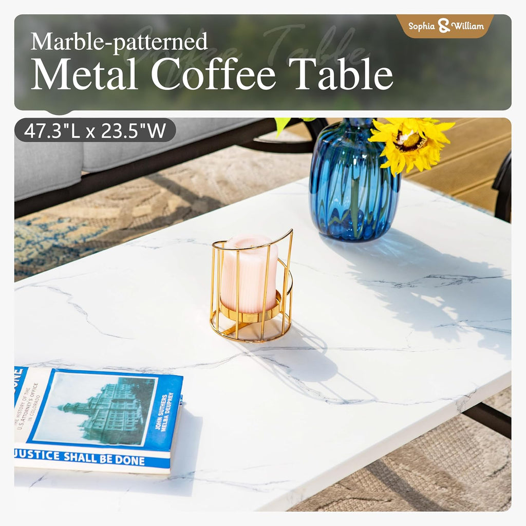 Sophia & William Patio Furniture Sets 5 Seats Outdoor Metal Conversation Sets 4 Pcs with 2 x Cushioned Swivel Sofa Chairs,1 x 3-Seat Sofa, 1x Marbling Metal Coffee Table Lawn Backyard Poolside Grey