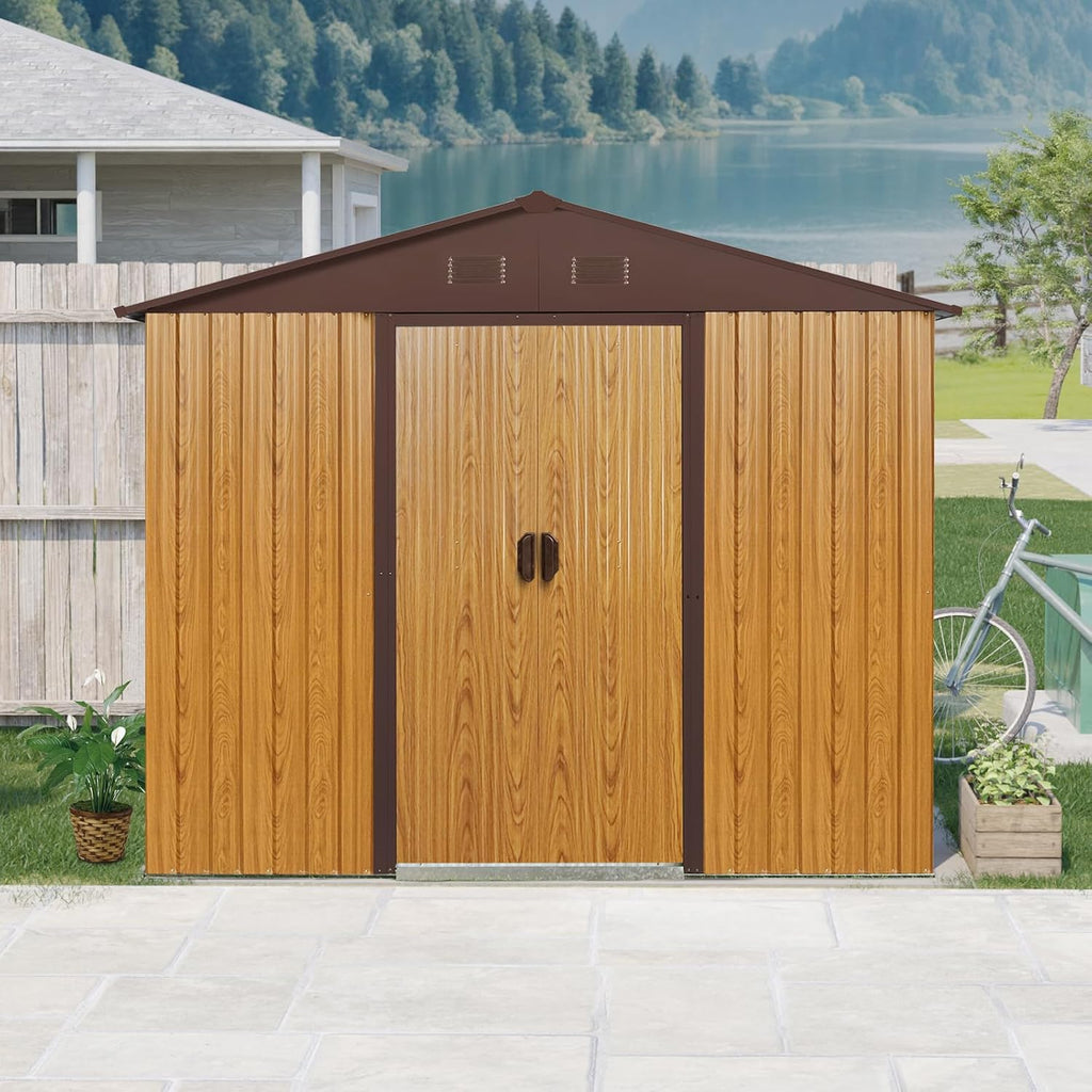 Ball & Cast 8x4 FT Outdoor Metal Storage Shed,Waterproof Garden Organizer Tool House with Window and Foundation,Shelter Cabinet w/Vents & Sliding Door,for Patio,Lawn,Backyard,Coffee