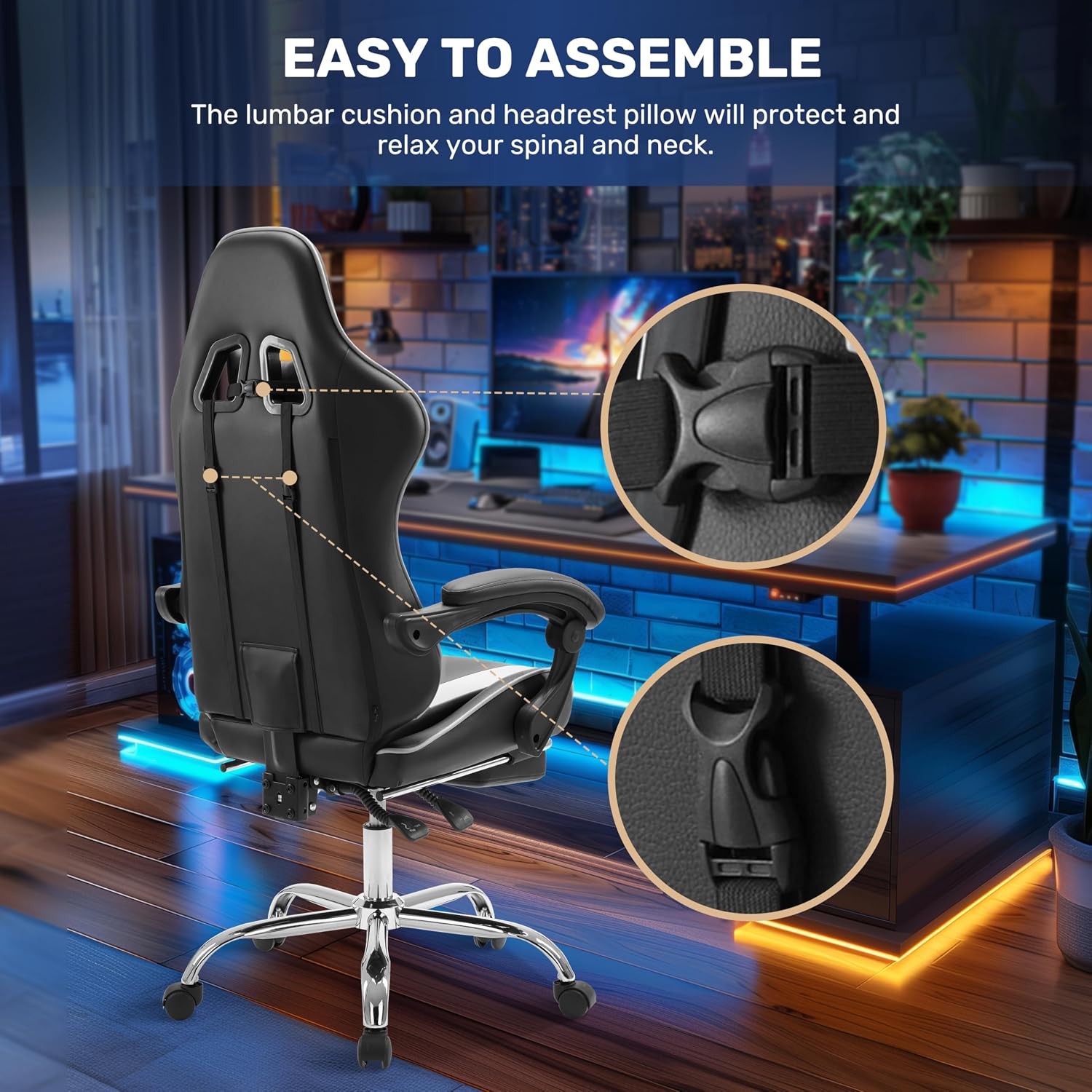 YSSOA Gaming Chair, Backrest and Seat Height Adjustable Swivel Recliner Racing Office Computer Ergonomic Video Game Chair with Footrest and Lumbar Support, Height Adjustable with 360° Swive, White