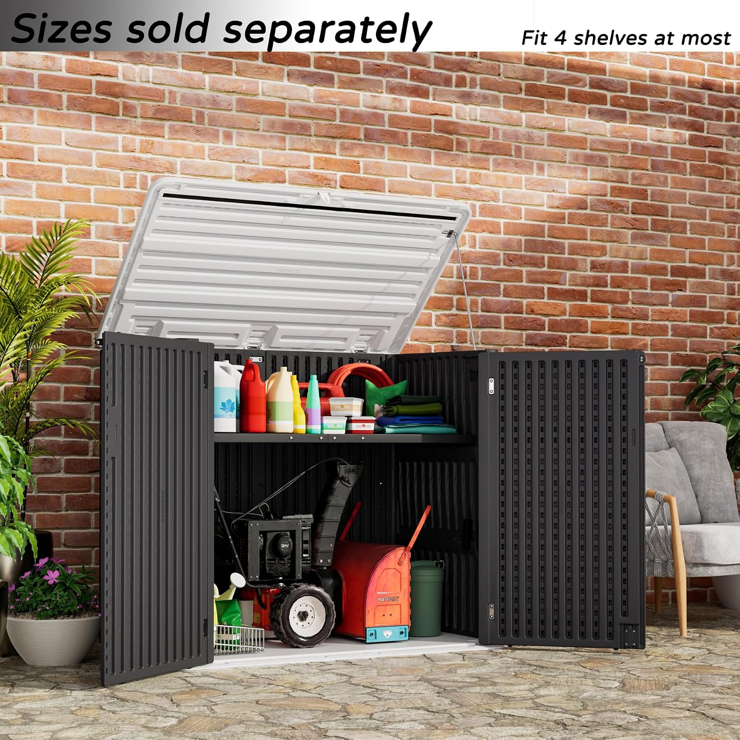 Mrosaa Resin Outdoor Storage Shed, 38 cu.ft Outdoor Storage Box Waterproof for Garden Tools, Patio Furniture, Trash Cans, Garage Storage, Lockable (Black)