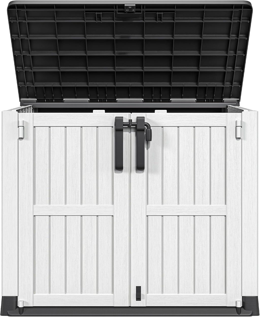 DWVO 36 cu ft Tool Storage Shed, Storage for Bakcyard, Patio, and Garden, Resin Plastic Shed with Sloped Lid, Lockable Door, and Wood Grain Finish, Light Gray