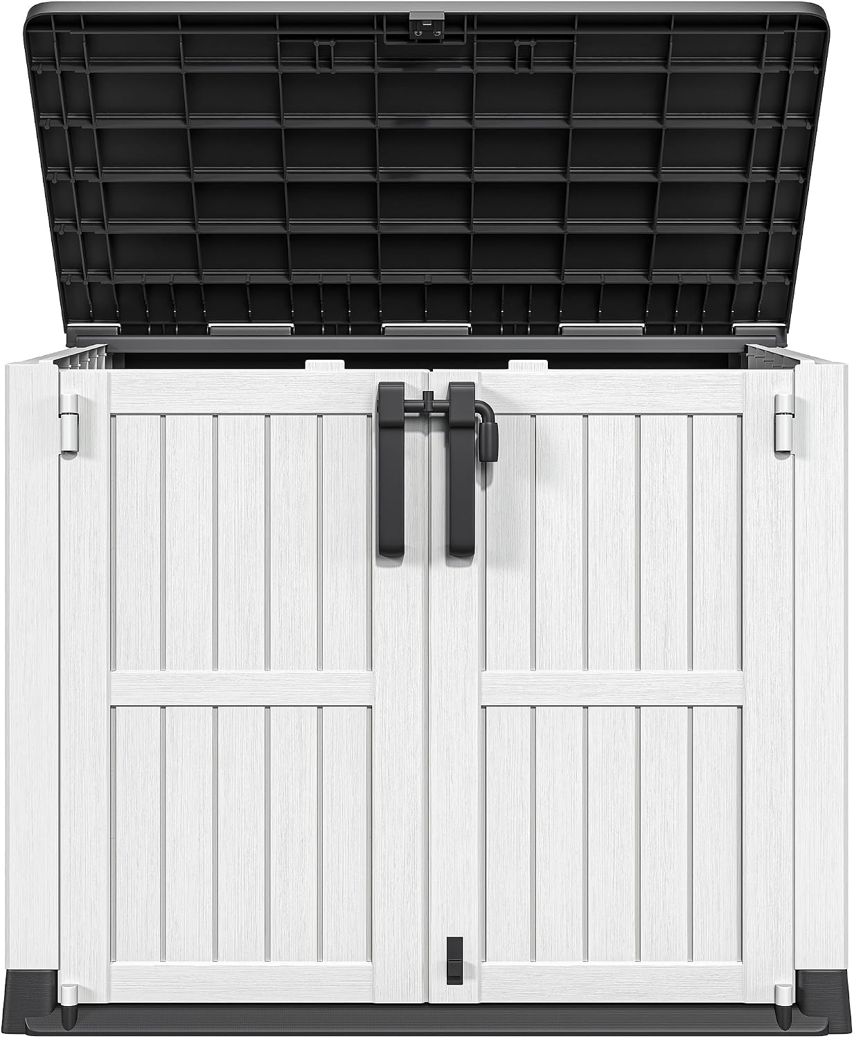DWVO 36 cu ft Tool Storage Shed, Storage for Bakcyard, Patio, and Garden, Resin Plastic Shed with Sloped Lid, Lockable Door, and Wood Grain Finish, Light Gray
