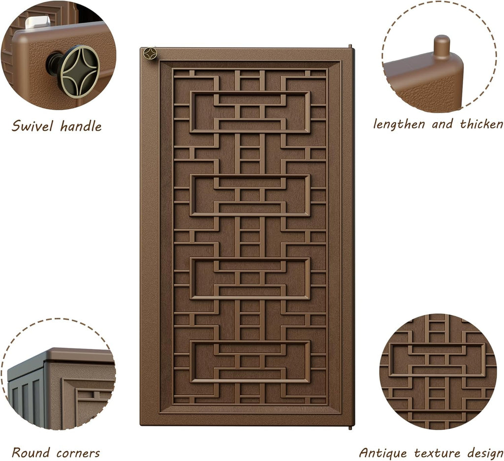 Mrosaa Indoor Outdoor Storage Cabinet Waterproof with 1 Shelf, Plastic Outdoor Storage Cabinets for Patio/Garden/Backyard, Size 34.3''L*15''W*36.2''H(Brown)