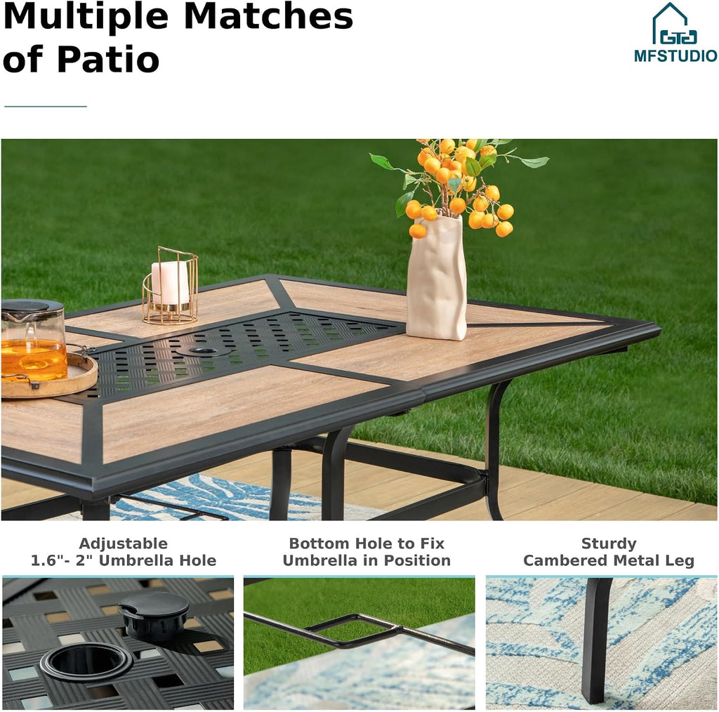 MFSTUDIO Patio Table and Chairs Set of 6, Patio Dining Sets with Umbrella Hole, 7 Piece Outdoor Dining Set for Deck, Backyard, Poolside & Garden