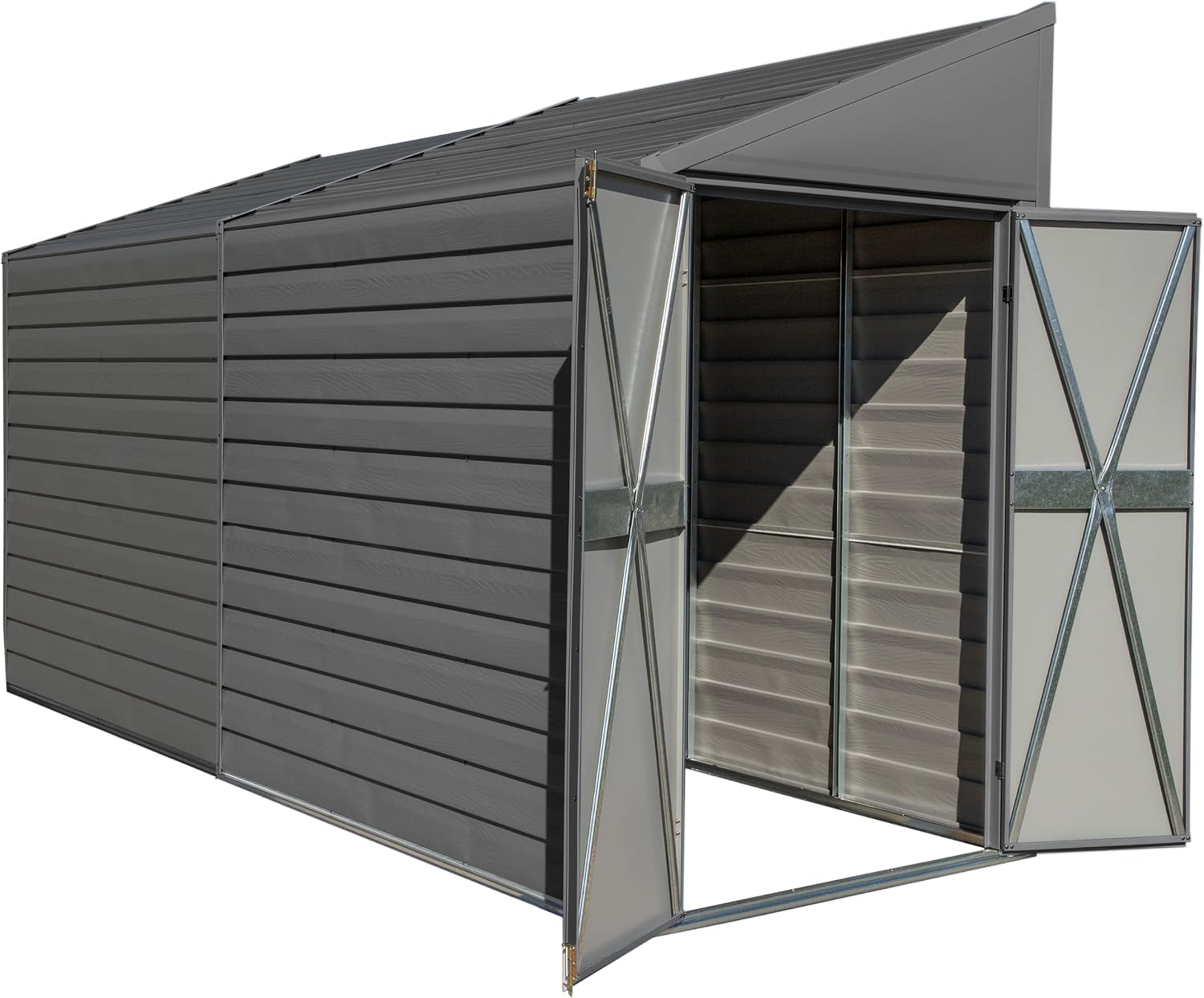 Arrow Yardsaver 4' x 10' Galvanized Steel Outdoor Storage Shed with Sloped Roof and Double-Door Entry, UV-Resistant Steel Floorless Compact Storage Shed, Charcoal