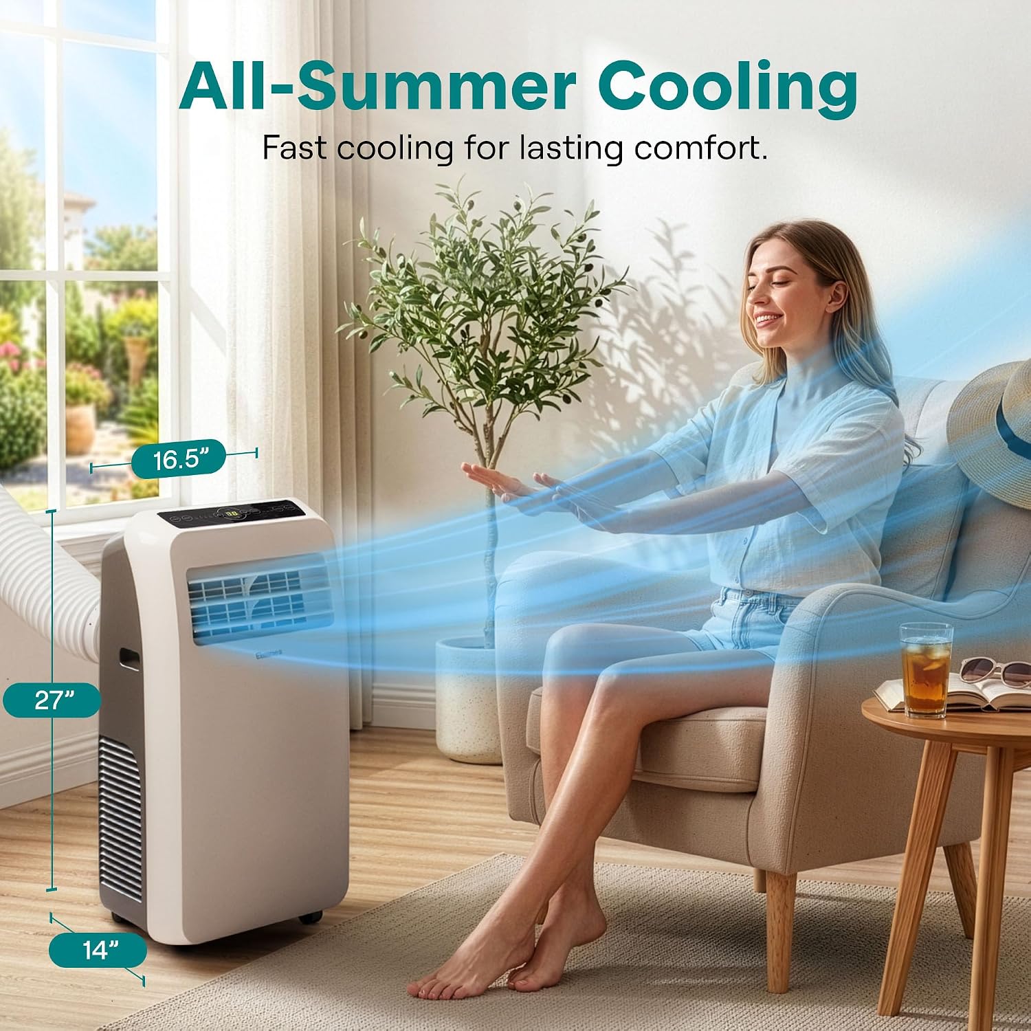 SereneLife Small Air Conditioner Portable 12,000 BTU with Built-in Dehumidifier - Portable AC Unit for Rooms up to 550 sq ft - Remote Control, Window Mount Exhaust Kit
