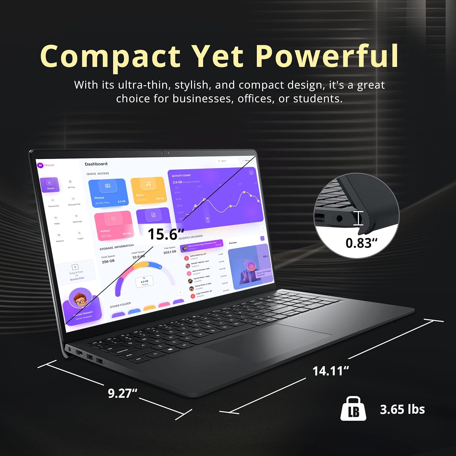 Dell Inspiron 15.6' FHD Touch Laptop, Intel i7-1255U Processor, 16GB RAM, 1TB SSD, Iris Xe Graphics, Numeric Keypad, HD Camera, WiFi, HDMI, Black, Win 11 Pro