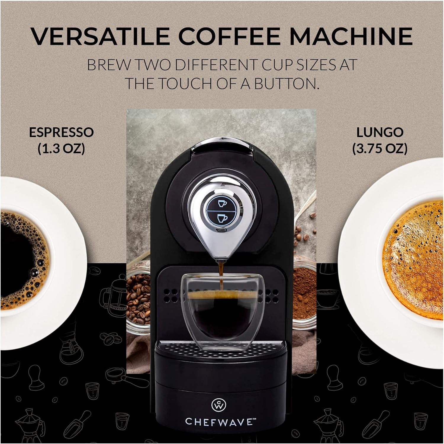ChefWave Espresso Machine Compatible with Nespresso Capsules (Black) with Capsule Holder, and 2 Glass Cups Bundle with Handheld Milk Frother (2 items)
