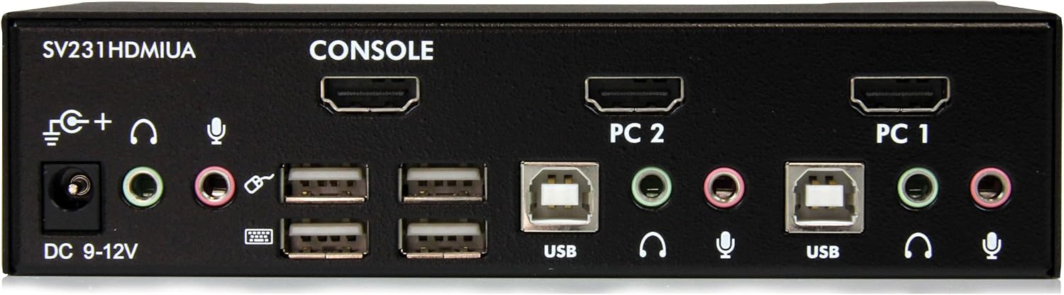 StarTech.com 2 Port USB HDMI KVM Switch with Audio and USB 2.0 Hub - 1080p (1920 x 1200), Hotkey Support - Dual Port Keyboard Video Monitor Switch , TAA (SV231HDMIUA)