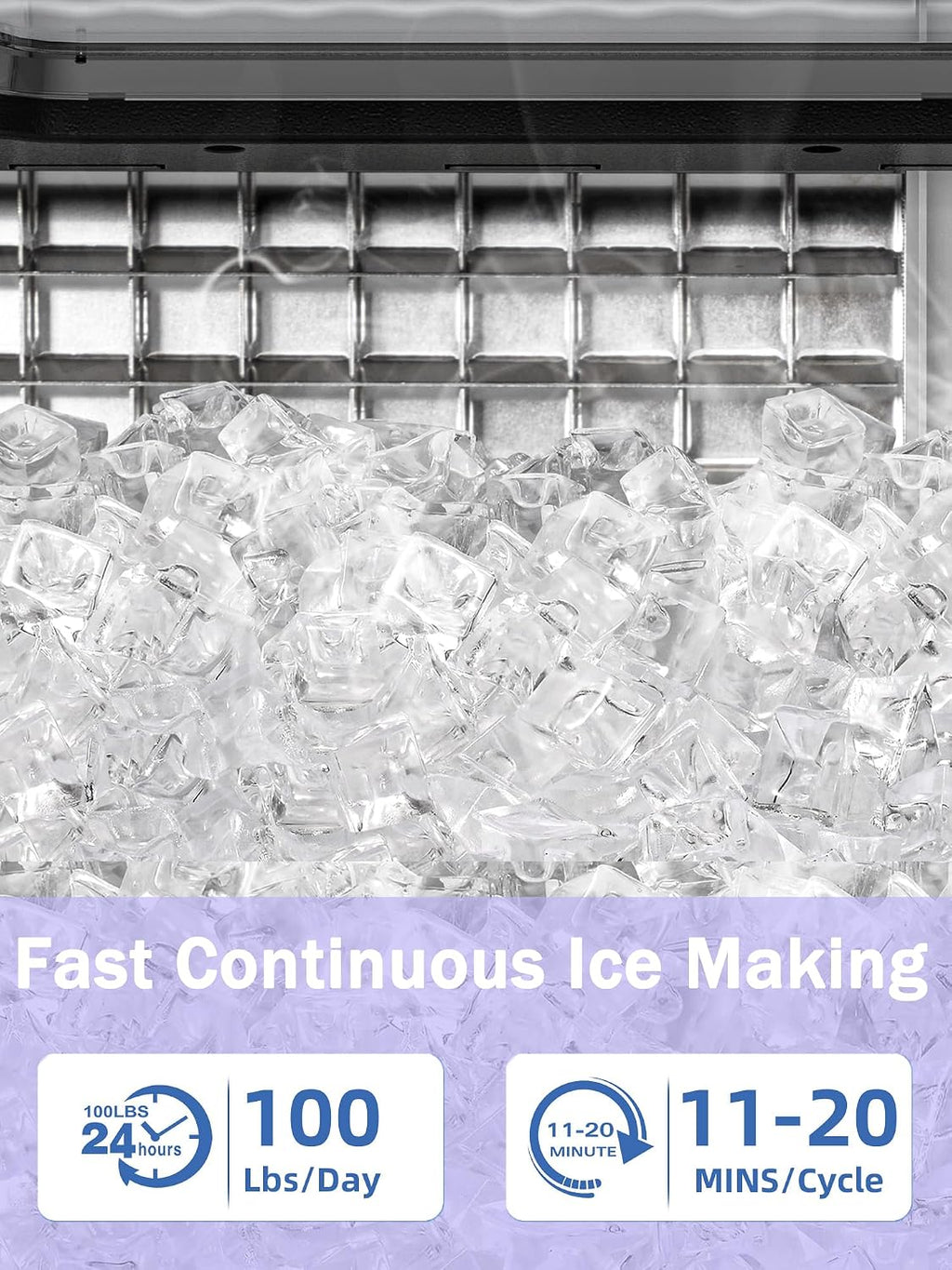 COWSAR Commercial Ice Maker Machine 100Lbs/24H, Stainless Steel Undercounter Ice Maker with 33Lbs Storage Capacity, Self-Cleaning Freestanding Ice Machine for Home, Bar, Restaurant, Office, Outdoor