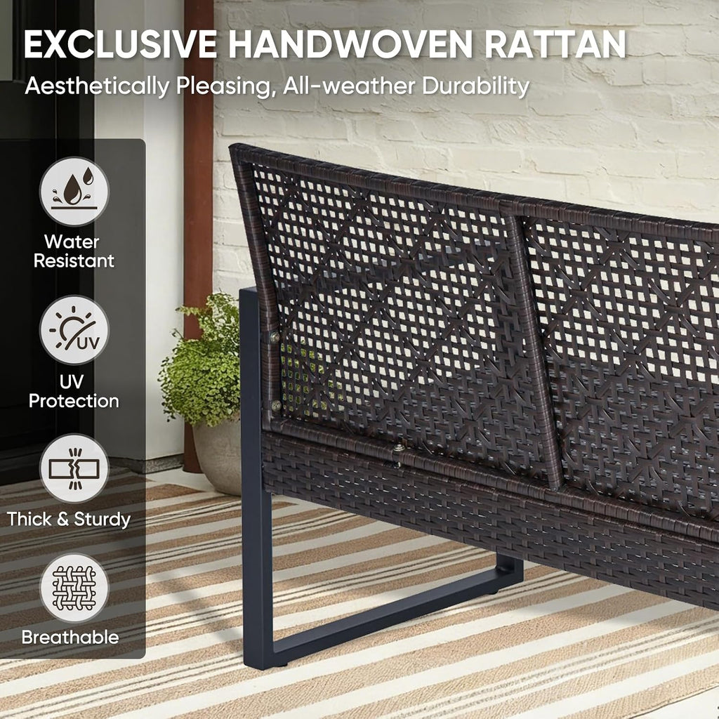 COOS BAY Haven Lounge 4 Piece Rattan Patio Furniture Set, Outdoor Wicker Patio Conversation Set for Balcony & Backyard, Dark Brown/Beige