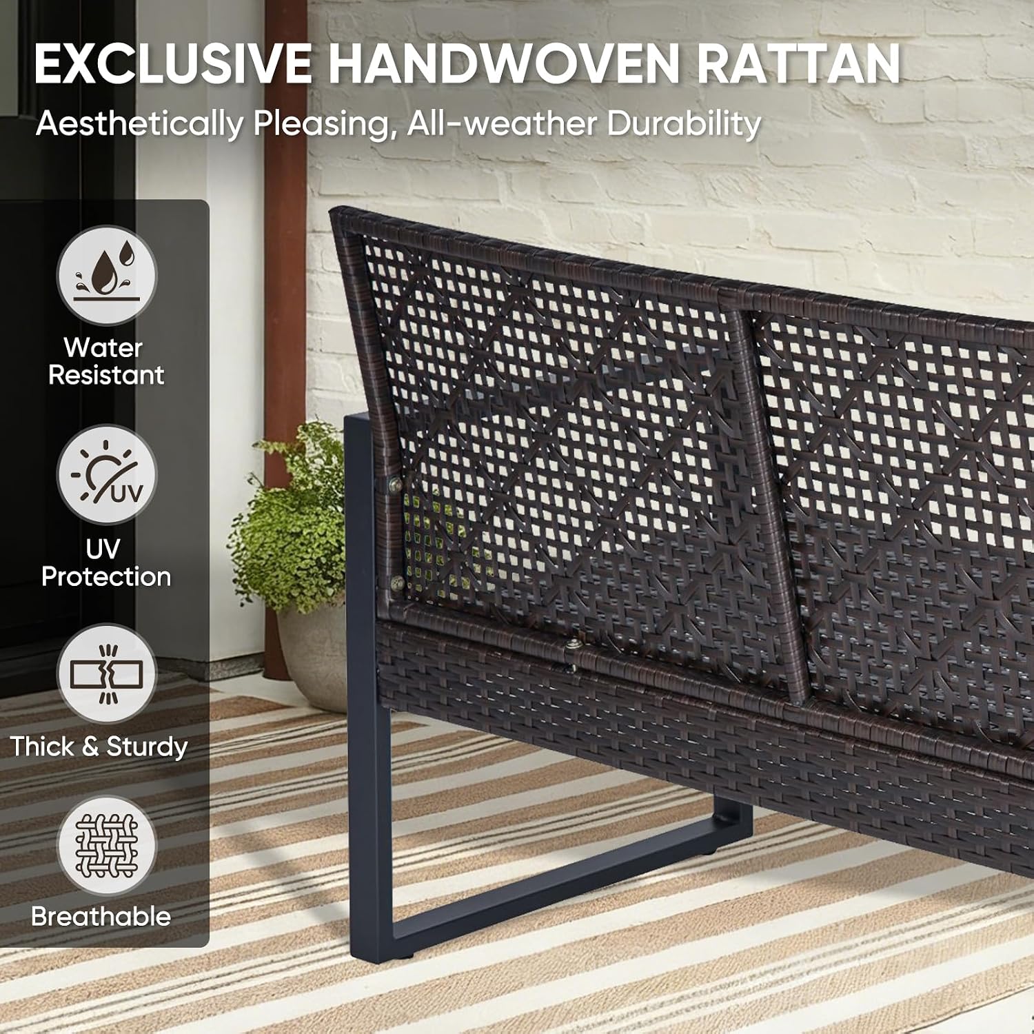 COOS BAY Haven Lounge 4 Piece Rattan Patio Furniture Set, Outdoor Wicker Patio Conversation Set for Balcony & Backyard, Dark Brown/Beige