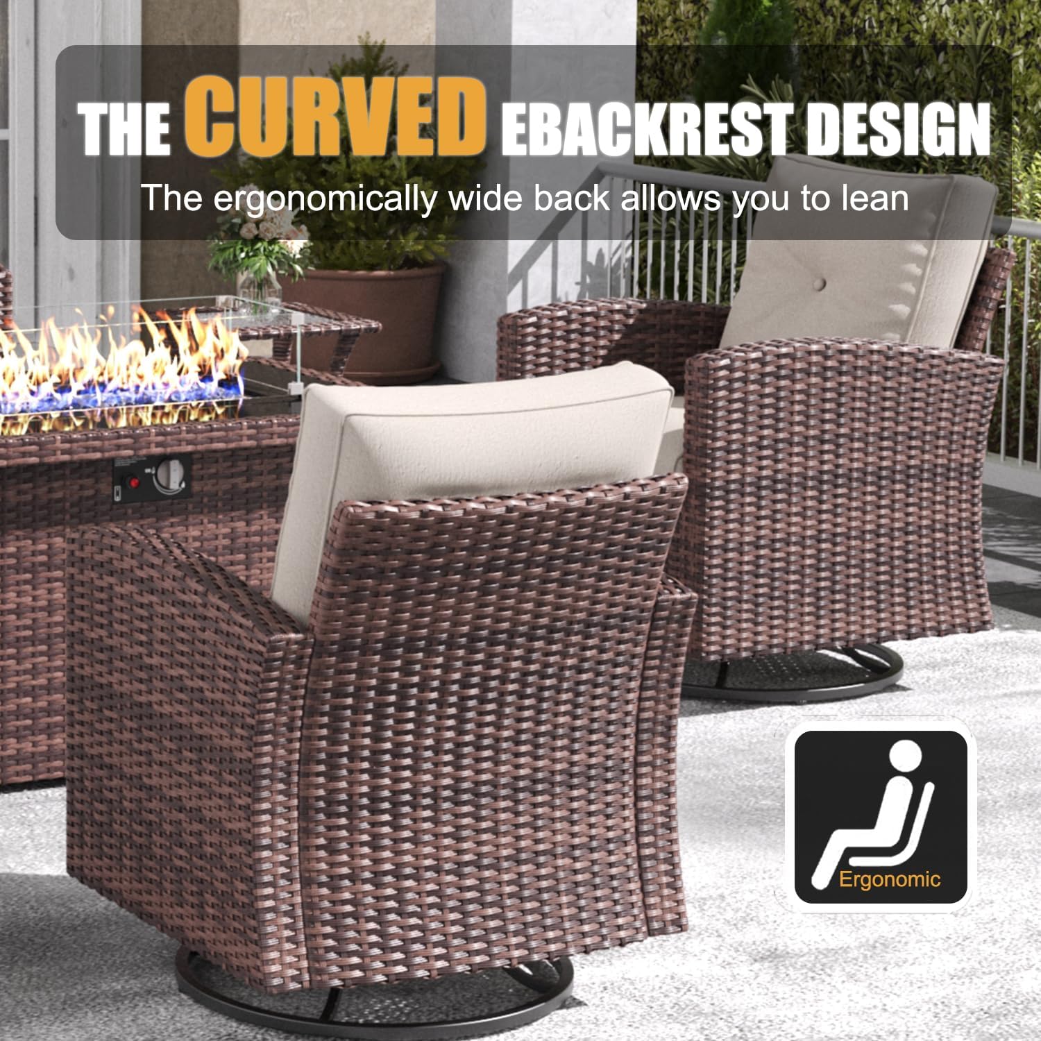 LayinSun 5 Pieces Patio Furniture Set with Swivel Chairs, Rattan Wicker Rocking Glide Chairs with Coffee Table Conversation Set
