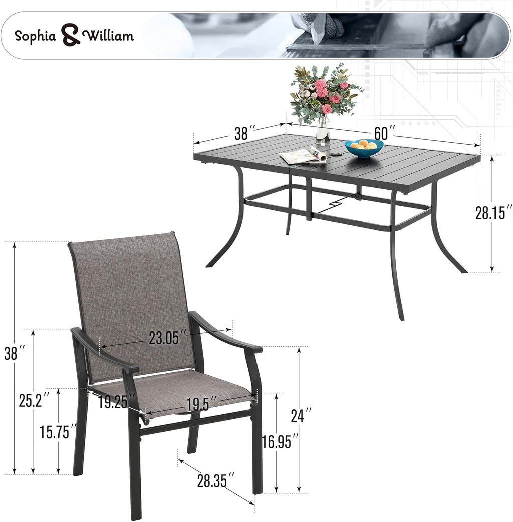 Sophia & William 7 Pieces Patio Dining Set, 6 Quick Dry Textilene Chairs and a Powder-Coated Outdoor Dining Table, Durable All-Weather Patio Furniture for Lawn, Park, and Courtyard Support 350lbs