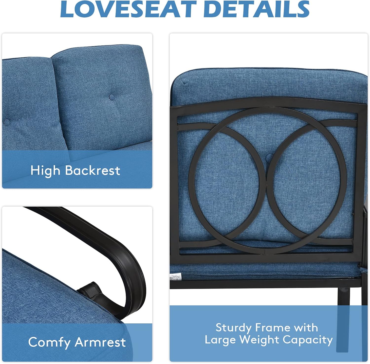 Giantex 2 Pcs Patio Loveseat with Coffee Table Outdoor Bench with Cushion and Metal Frame, Loveseat Furniture Set Sofa for Garden, Yard, Patio or Poolside