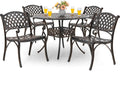 NUU GARDEN 5 Piece Outdoor Patio Dining Set, Cast Aluminum Round Dining Table with Umbrella Hole and Patio Dining Chairs for Patio, Garden, Backyard, Balcony, Black with Bronze Edge