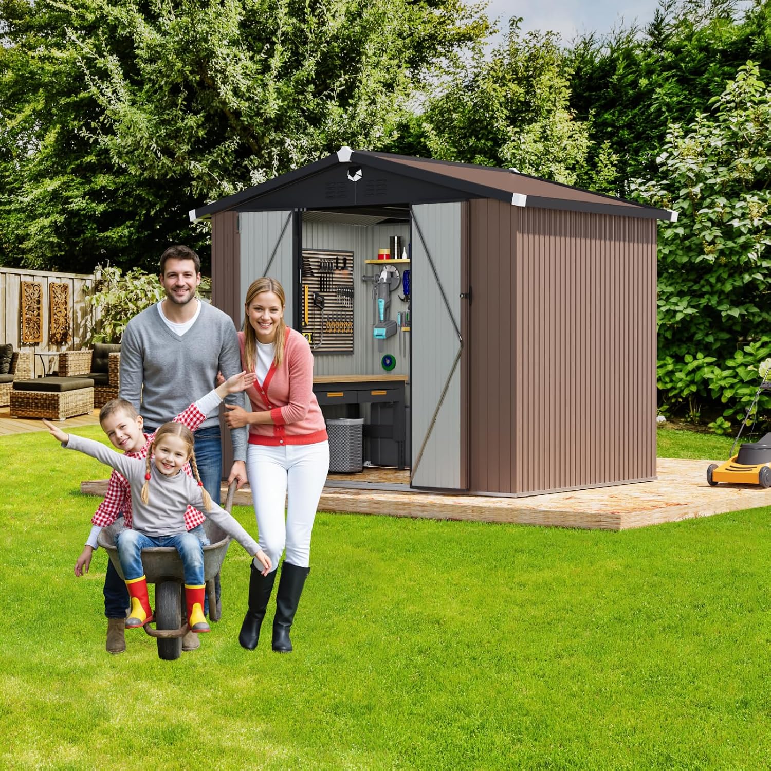Metal Storage Shed,Outdoor Storage Building 8x6,Large Backyard Shed with Lockable Door,Waterproof Outside Storage Shed